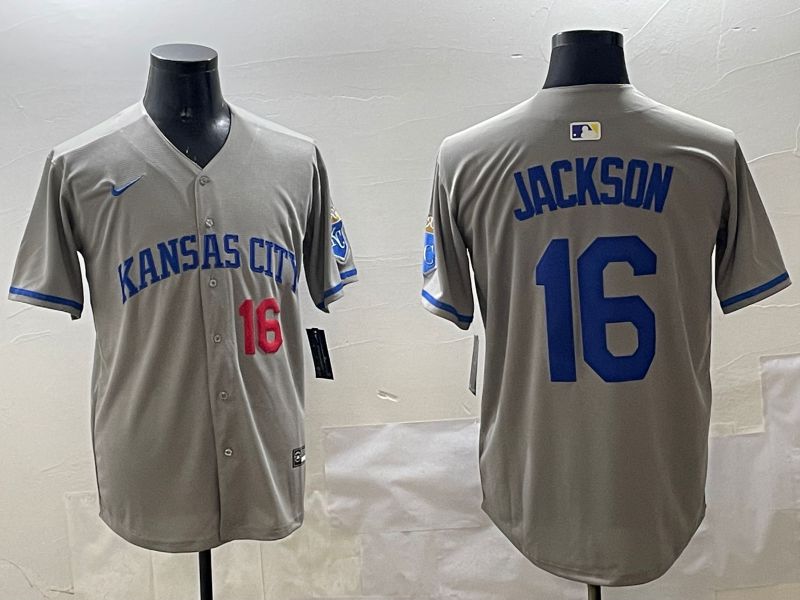 Men Kansas City Royals #16 Jackson Grey Game 2025 Nike MLB Jersey style 3162